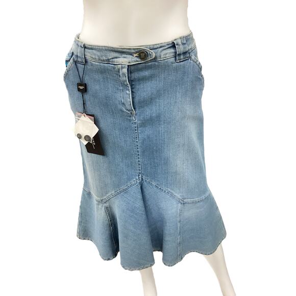 NWT Max Mara Weekend Skirt Women’s Size 10 Denim Peplum Flare Pockets Light Blue - Picture 1 of 5